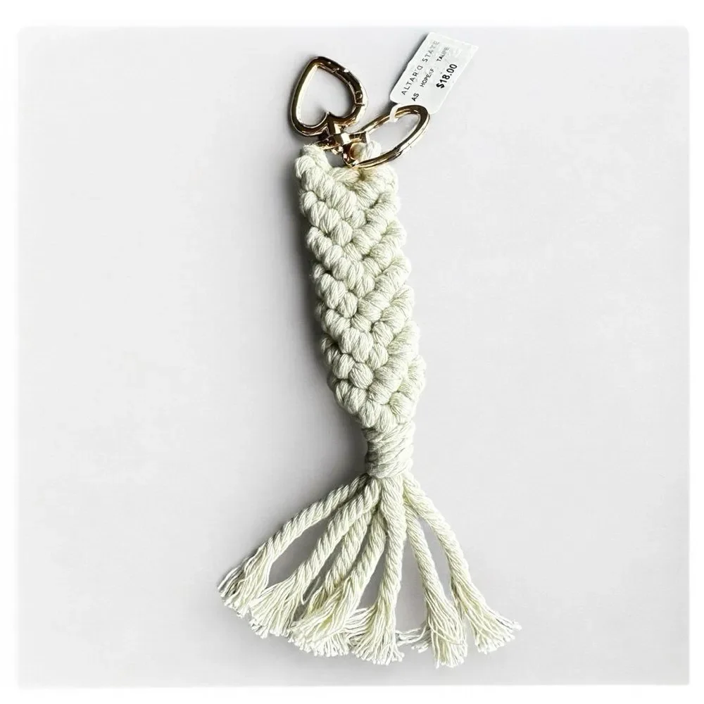 NWT Altar'd State Ivory Cream Macrame Braided Keychain 7.5
